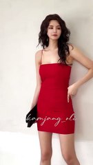 글래미 셔링 스트링 탑 미니 원피스