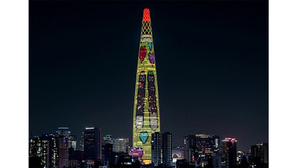 [기업] "한국 방문 환영" 롯데월드타워 외벽에 과자 캐릭터 영상 / YTN