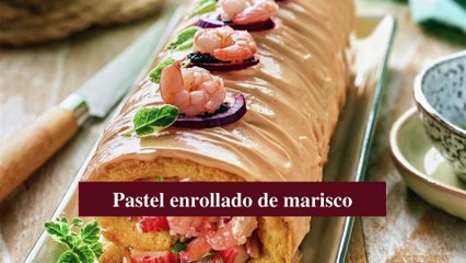 Brazo de gitano salado relleno de ensalada de marisco- Cocina Fácil