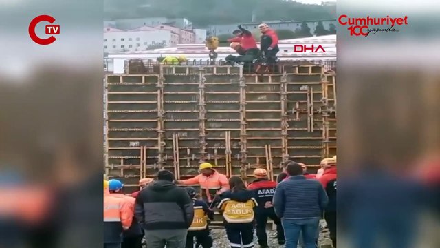 O anlar kamerada: Şantiyede düşen işçi vinçle kurtarıldı