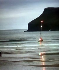 Polzeath Beach video camera footage of a Watchet yacht which ran aground.