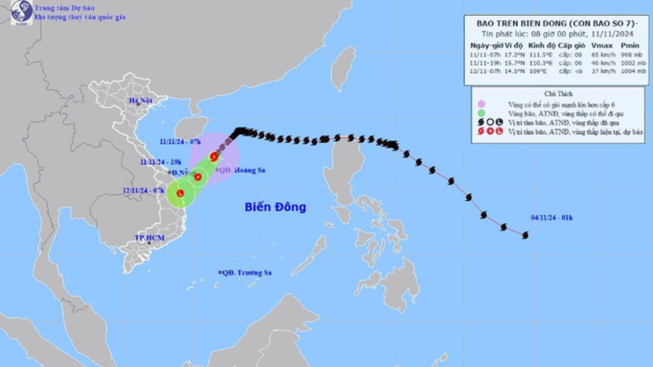 Thời tiết ngày 11/11: Quỹ đạo di chuyển của bão Toraji
