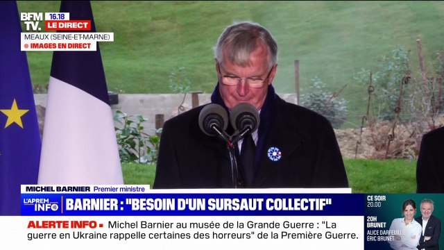 11-Novembre: La Première Guerre mondiale paraît loin même si la guerre en Ukraine nous rappelle certaines de ces horreurs , affirme Michel Barnier
