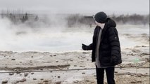Incredible scene captures man predicting Iceland's Great Geysir eruption perfectly