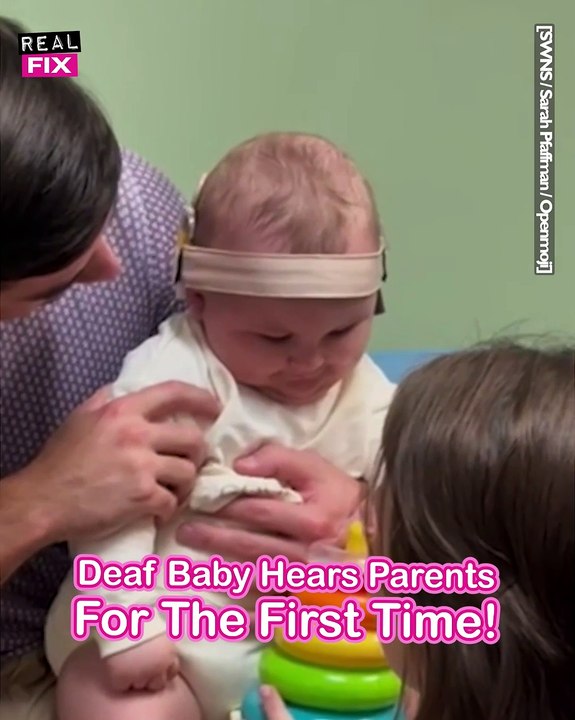 Baby born completely deaf hears his parents' voices for the first time