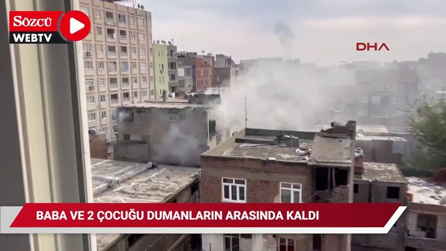 Yangında baba ve 2 çocuğu dumanların arasında kaldı; o anlar kamerada