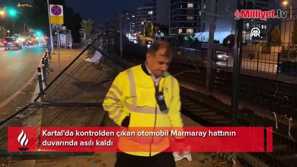 Kartal'da feci kaza! Kontrolden çıkan araç Marmaray'ın duvarında asılı kaldı