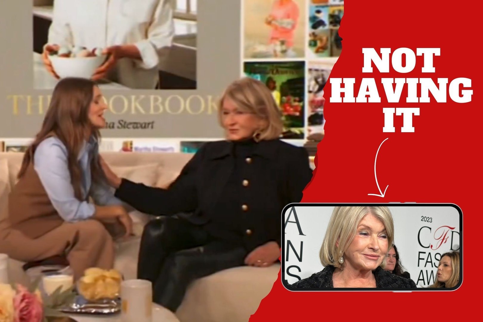 Martha Stewart firmly pushes Drew Barrymore away in an uncomfortable interview during Barrymore?s live talk show