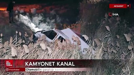 Aksaray'da otomobilin çarptığı kamyonet sulama kanalına düştü