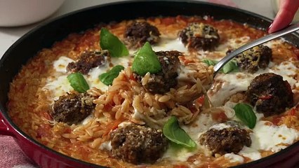 Meatball Parm Orzo Is Comfort Food You Don't Have To Eat With Your Hands