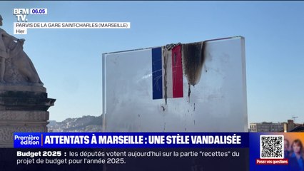 Le monument d'hommage aux victimes de l'attentat de la gare Saint-Charles à Marseille vandalisé