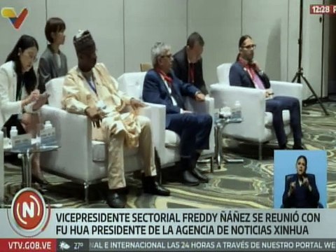 Vpdte. Sec. Freddy Ñañez sostuvo encuentro con Fu Hua presidente de la cadena de noticias Xinhua
