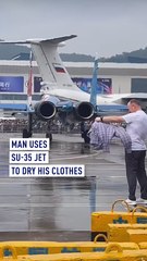 Russian pilot uses SU-35 to dry clothes