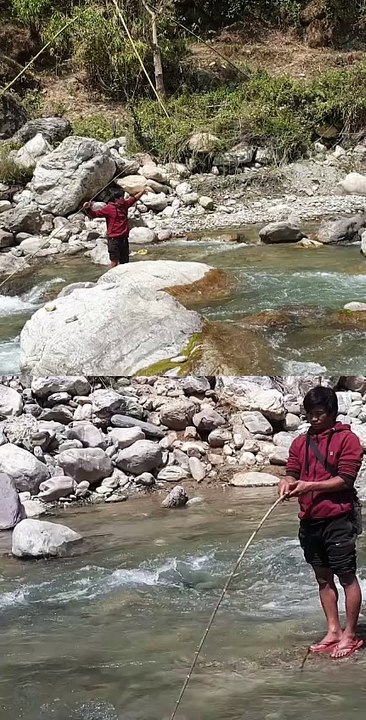 Angling in Nepal with Bamboo Stick | Hook and Rod Fishing | Himalayan Trout Fishing |