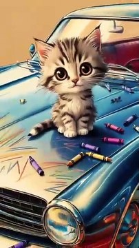 My sweety Drawing with Colors on Car _cat _cute _kitten(360P)