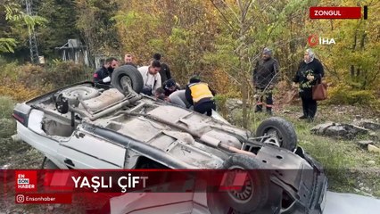 Zonguldak'ta alışverişten dönen yaşlı çift araçla takla attı