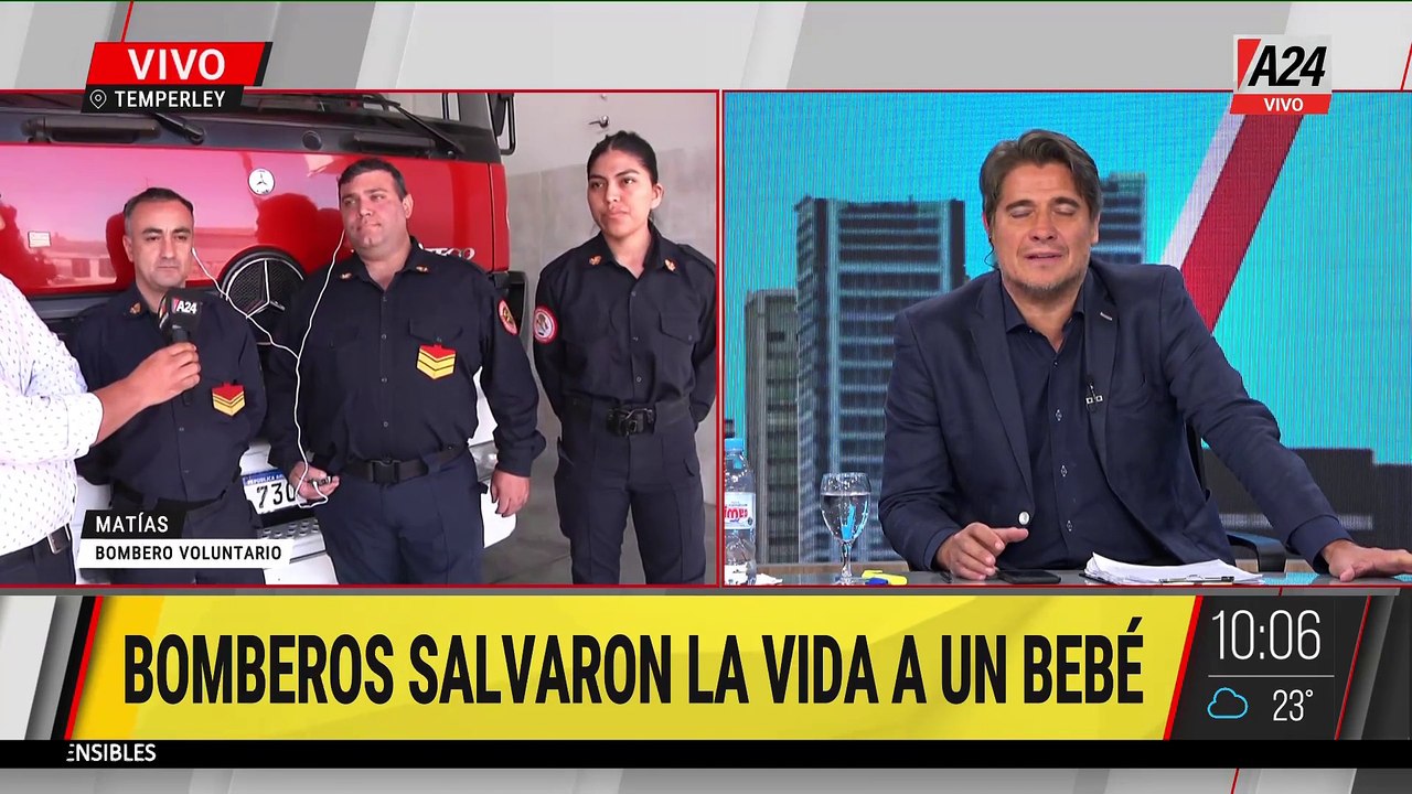 Bomberos voluntarios salvan la vida de un bebé con maniobra de Heimlich