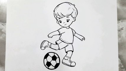 How to draw a boy playing football __ Easy drawing for beginners