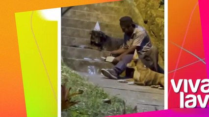 Hombre humilde celebra el cumpleaños de su perrito