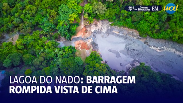 Drone mostra imagens da barragem da Lagoa do Nado rompida