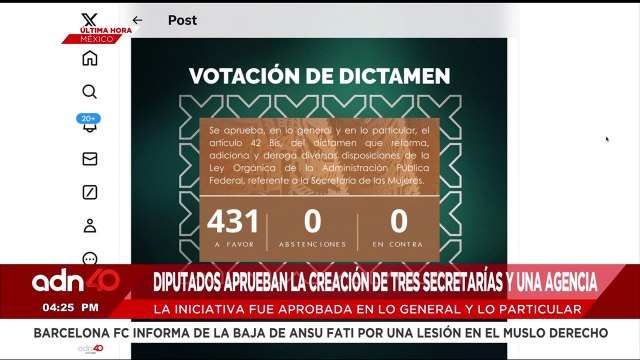 🚨¡Última Hora! Diputados aprueban la creación de tres secretarías y una agencia