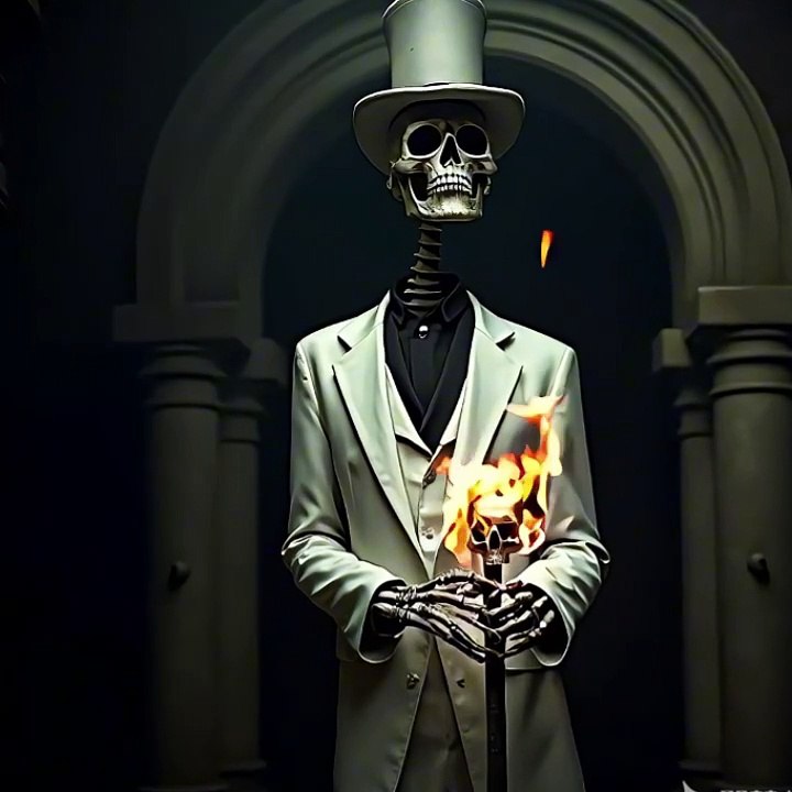 A skull turns its head