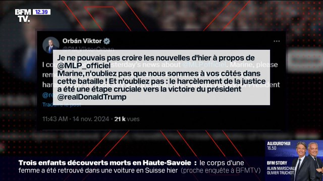 Procès du RN: le Premier ministre hongrois Viktor Orban apporte son soutien à Marine Le Pen