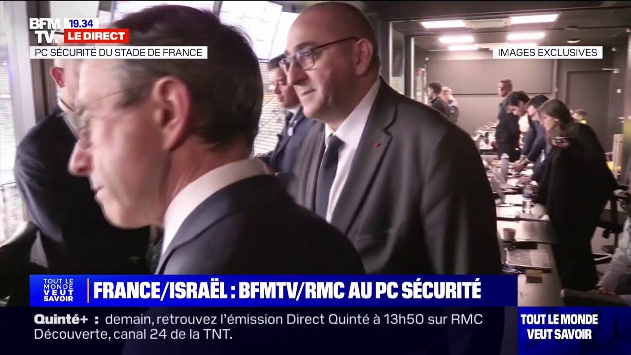 Match France-Israël: Bruno Retailleau et le préfet de police de Paris, Laurent Nuñez, pénètrent dans le PC sécurité du Stade de France
