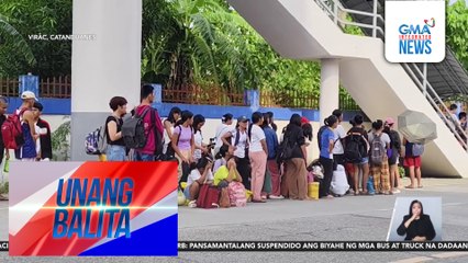 Mga estudyante, nagmamadaling umuwi sa kani-kanilang bayan sa Catanduanes dahil sa banta ng Bagyong Pepito | Unang Balita