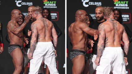 Mike Tyson da tremenda cachetada a Jake Paul en plena ceremonia de pesaje