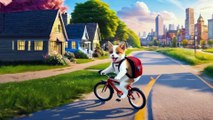 ANIMATION CARTOONS-CAT GOING TO SCHOOL ON BICYCLE