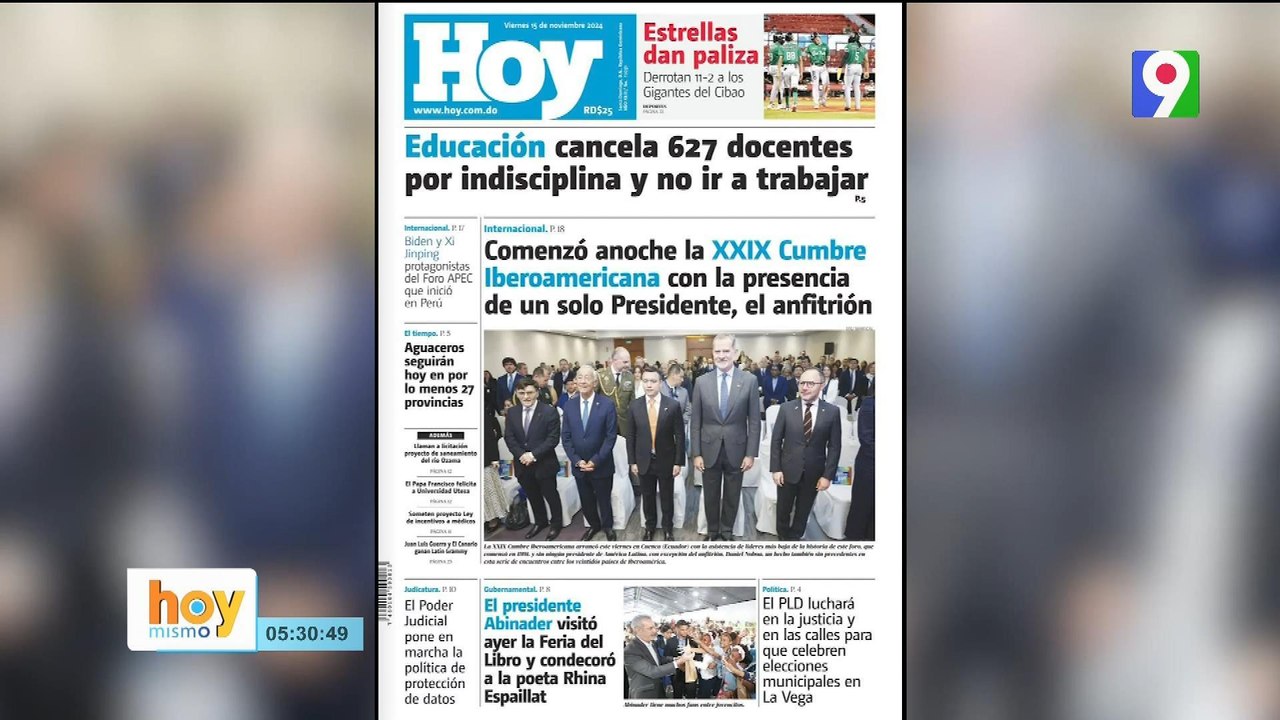 Titulares prensa dominicana viernes 15 de noviembre 2024 | Hoy Mismo