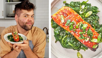 How to Make Gochujang-Glazed Salmon with Garlic Spinach