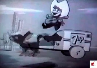 1950s Fresh-Up Freddy animated 7-Up BANDIT holds up Freddy TV commercial