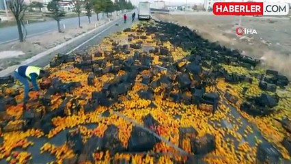 Tırın Dorse Açılması Sonucu 10 Ton Mandalina Yola Saçıldı