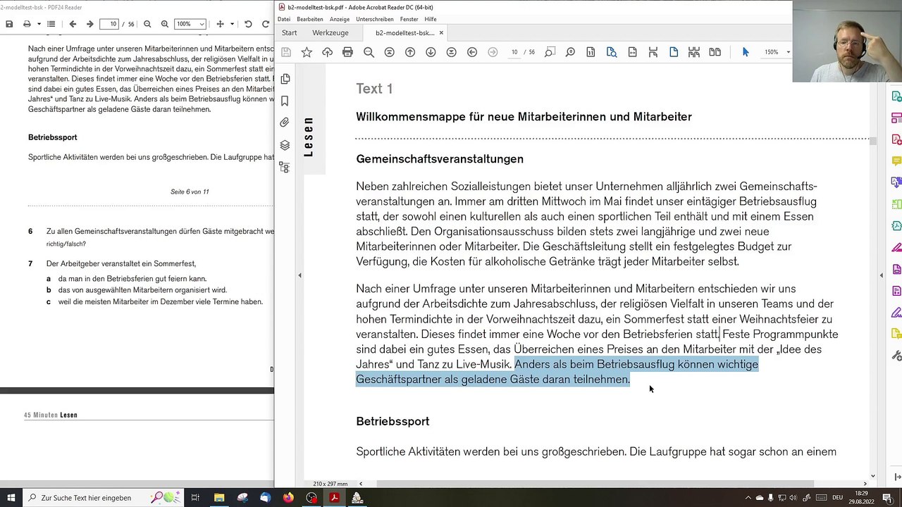Deutsch-Test für den Beruf B2 – 03 – Nachklapp zum Prüfungsablauf und Lesen Teil 2
