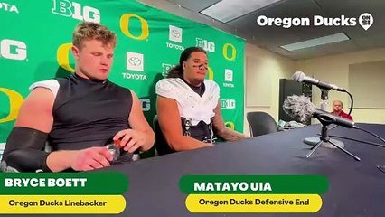 Oregon Ducks' Bryce Boettcher & Matayo Uiagalelei Discuss Defense vs Wisconsin