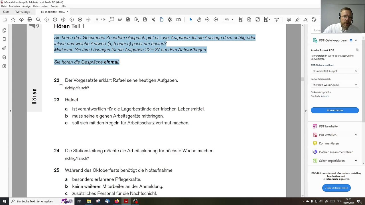Deutsch-Test für den Beruf B2 – 07 – Prüfungsteil Hören Teil 1