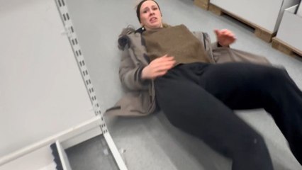 Girl scares her friend so badly that she ends up lying on the floor