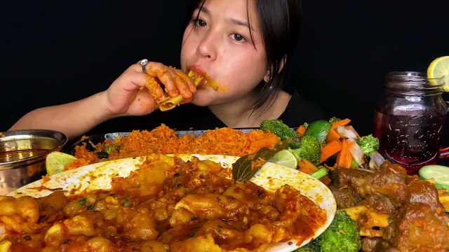 SPICY MUTTON FAT CURRY🔥SPICY MUTTON CURRY, WITH FRIED RICE & GRILLED VEGGIES _ MUKBANG _ BIG BITES