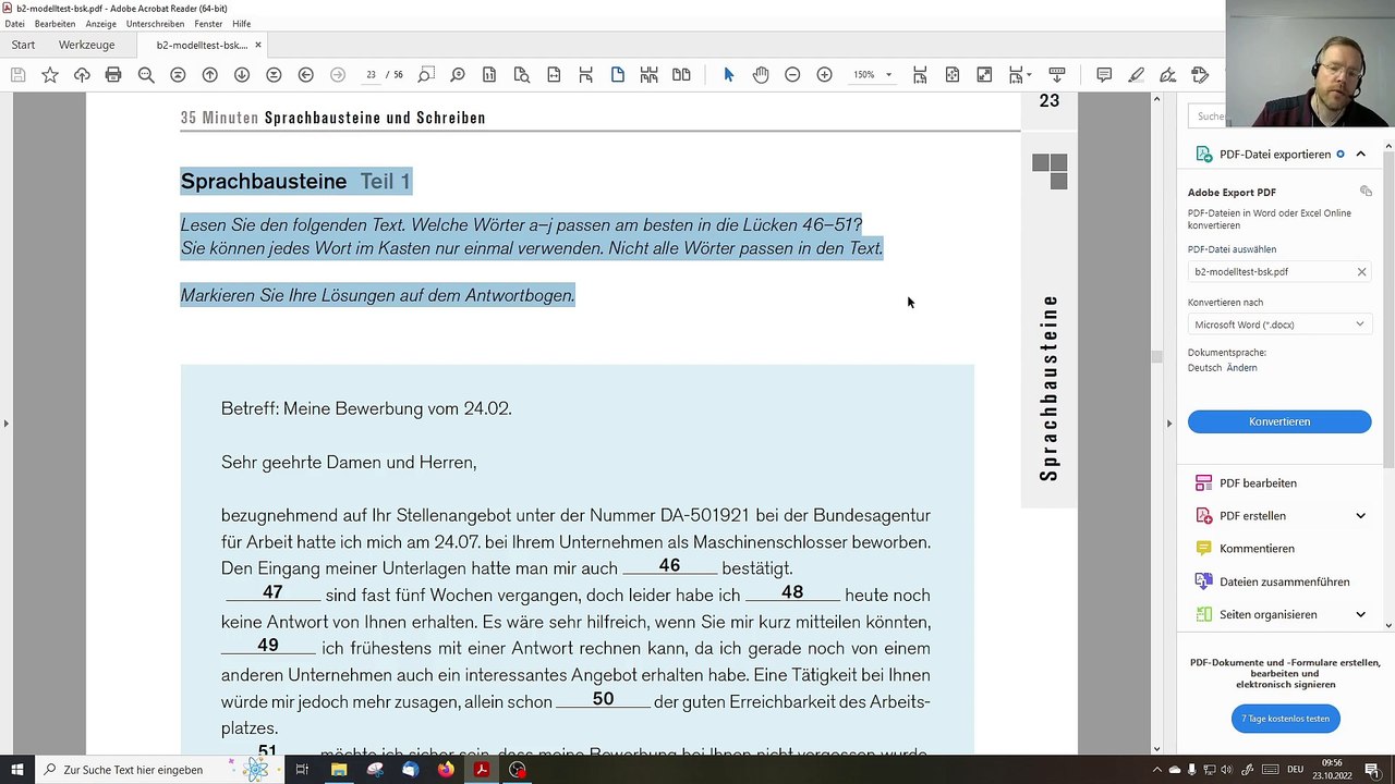 Deutsch-Test für den Beruf B2 – 12 – Prüfungsteile Sprachbausteine Teil 1 und Teil 2