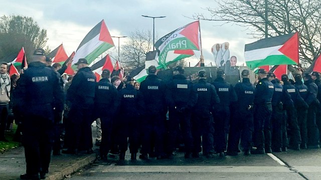 Footage shows anti-war protesters gathered outside Shannon Airport