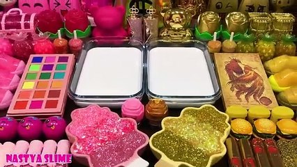PINK vs GOLD ! Mixing Random Things into Glossy Slime ! Satisfying Slime Video #147