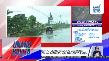 Malakas na hangin at ulang dala ng Bagyong Pepito, naranasan sa ilang bahagi ng Nueva Ecija | Unang Balita