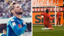 Dries Mertens, exjugador del Napoli, le enseña a su hijo cómo celebrar un gol