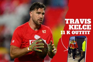 Travis Kelce stuns in $4,200 patchwork cashmere jacket from The Elder Statesmanat  at Buffalo vs. Chiefs game