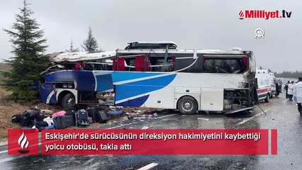 Eskişehir'de yolcu otobüsü takla attı!