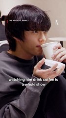 Jang Ki Yong crouched in a ball sipping coffee is everything The Atypical Family Behind the Scenes On Netflix [ENG SUB]