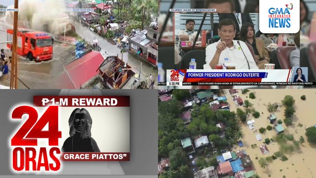 24 Oras: (Part 1) Ilang bahay at establisimyento sa Catanduanes, winasak ng Bagyong Pepito; 7 patay matapos matabunan ng lupa sa Nueva Vizcaya; FPRRD, iniimbestigahan na ng DOJ Task Force kaugnay sa EJK; P1M pabuya, alok sa makapagtuturo kay..., atbp.