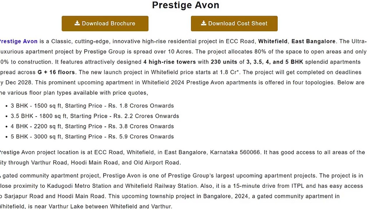 Reviews and ratings of Prestige Avon apartments